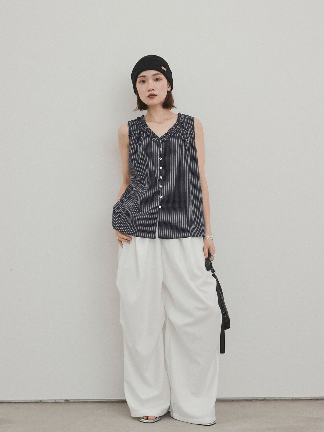 [SET] 條紋荷葉邊襯衫 + 條紋荷葉邊襯衫 (2件套)