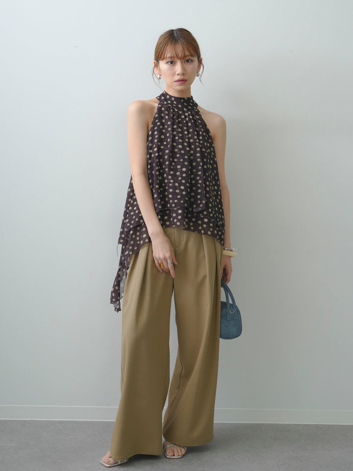 [予約]ドットシフォンノースリブラウス/brown