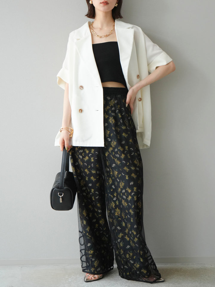 [予約]ブーケプリントタックパンツ/ブラック