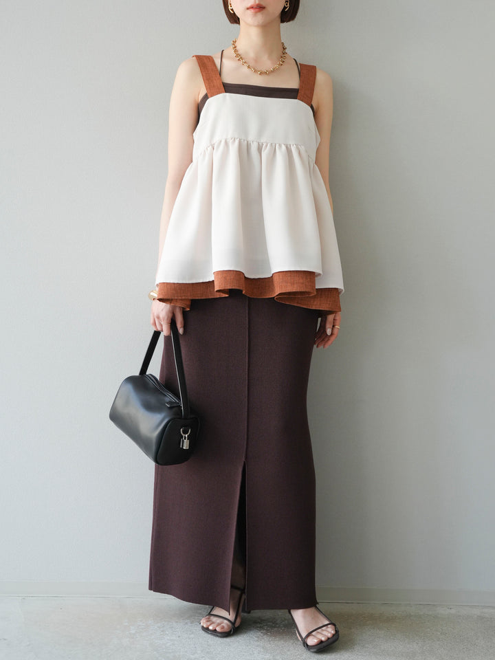 [予約]レーヨンポリIラインニットスカート/ブラウン