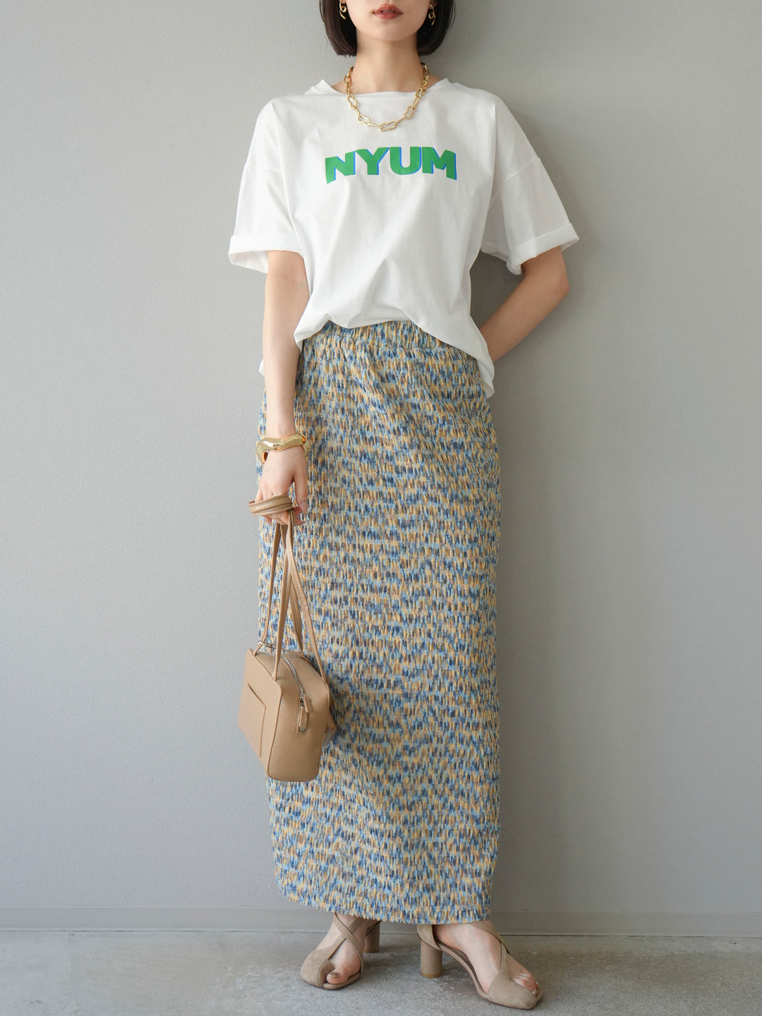 [予約]マルチカラーランダムプリーツタイトスカート/イエロー