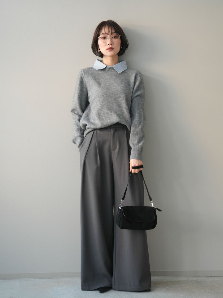 [予約]ウエストレースタックワイドパンツ/gray