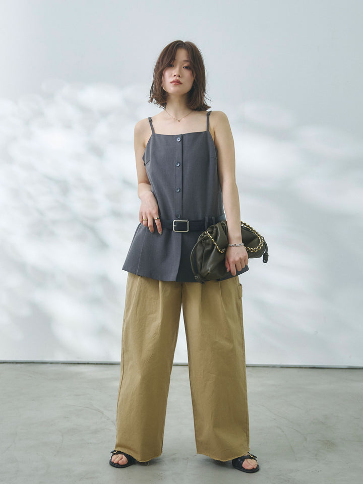 【Allure】[SET]ベルト付テーラードキャミソール+カットオフコットンツイルタックワイドパンツ(2set)