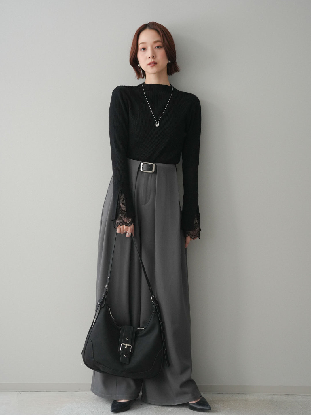 [SET]袖スカラップレースオフネックニットトップス+袖スカラップレースオフネックニットトップス(2set)