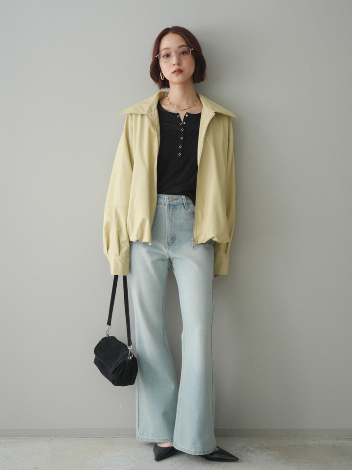 [予約]ウォッシャブルフェイクレザーバルーンジャケット/yellow