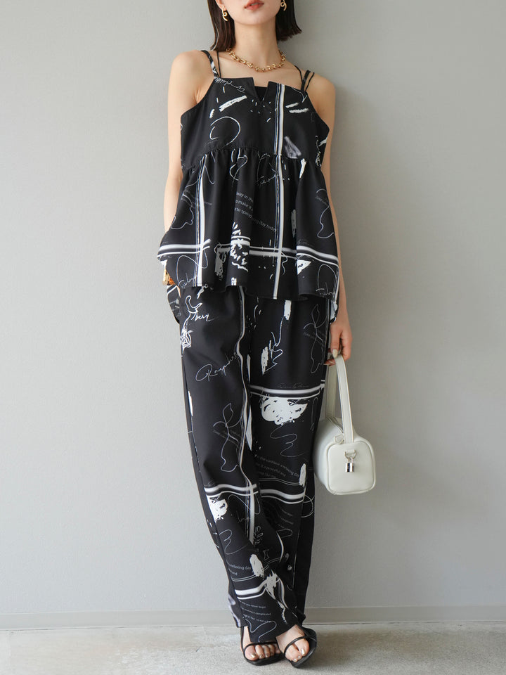 [予約]ペイント柄タックパンツ/ブラック