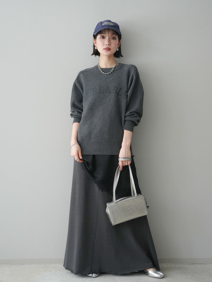 [予約]半ラバープリントロゴスウェットライクニットプルオーバー/mokucharcoal