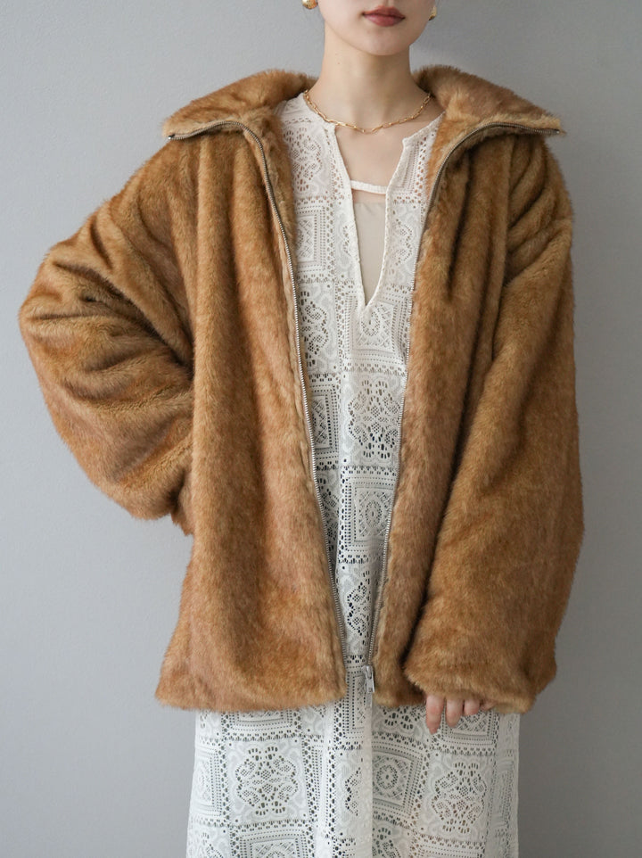 [予約]ファースタンドミドルジップジャケット/ベージュ