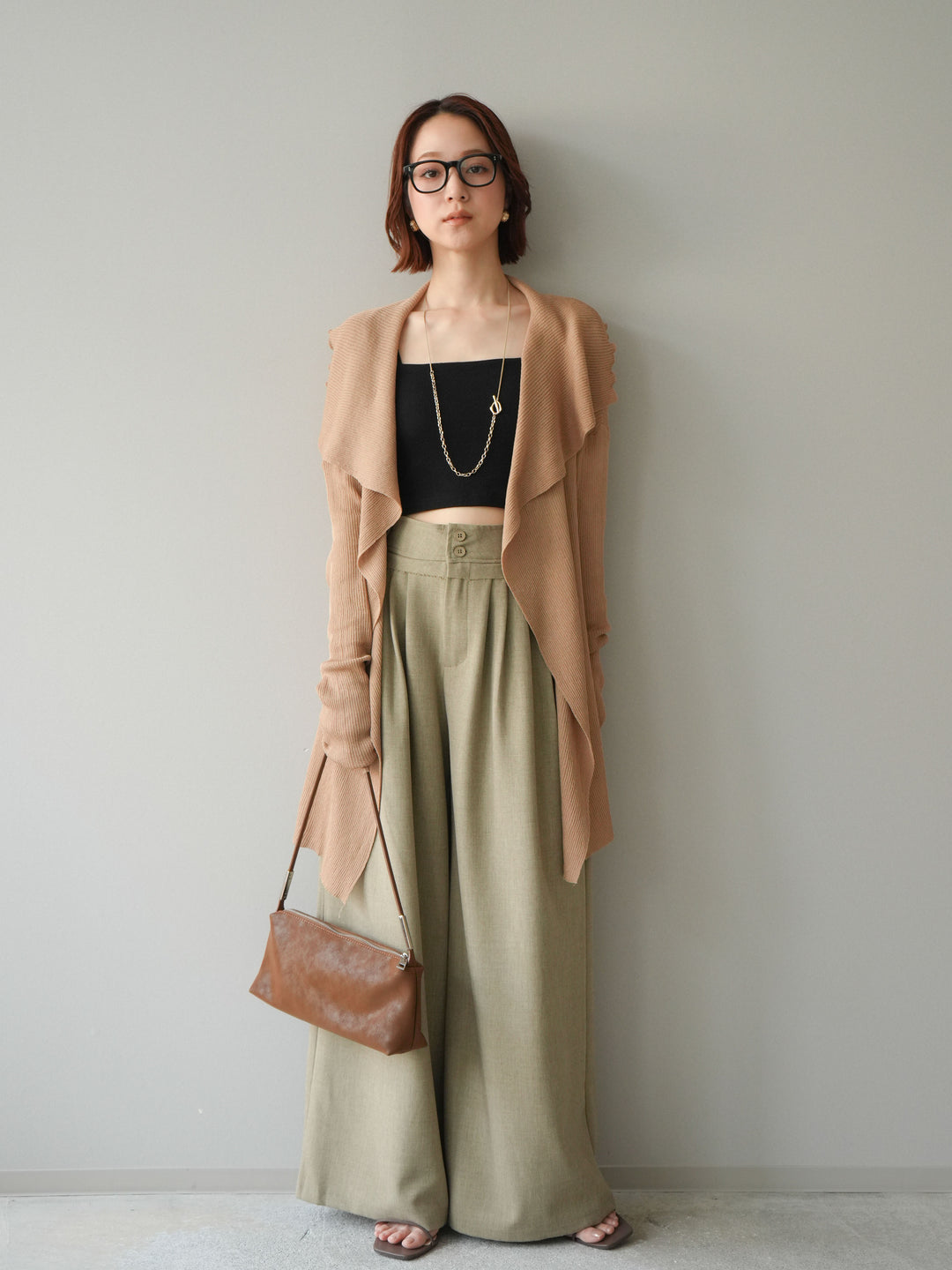 【預購】垂褶羅紋針織長裙 / 米色