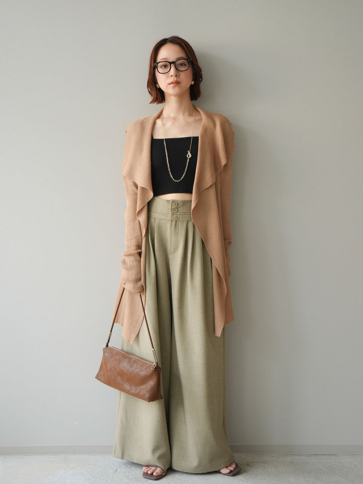 【預購】垂褶羅紋針織長裙 / 米色