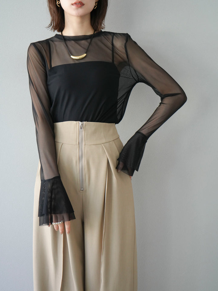 [予約]フレアロングスリーブパワーメッシュトップス/ブラック