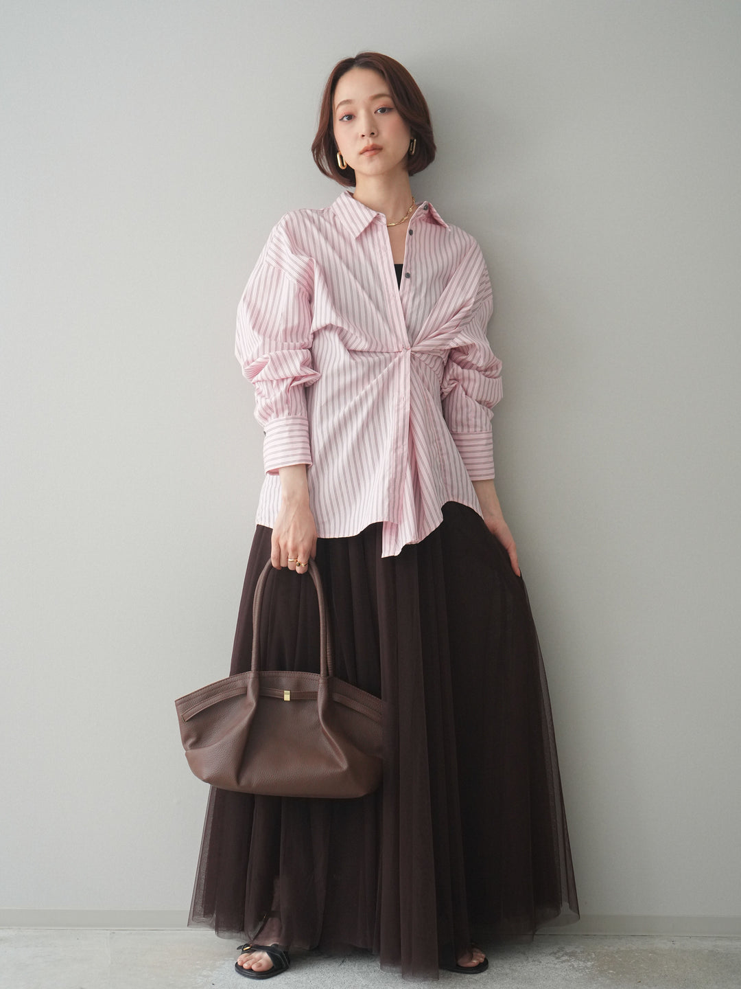 [予約]2wayルーズストライプシャツ/pink