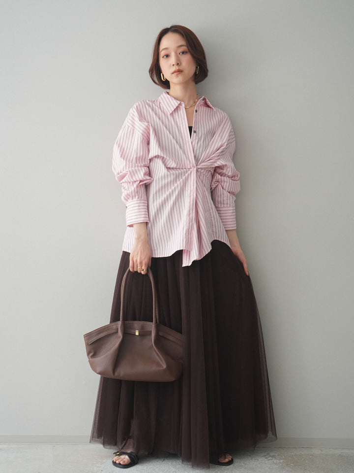 [予約]2wayルーズストライプシャツ/pink
