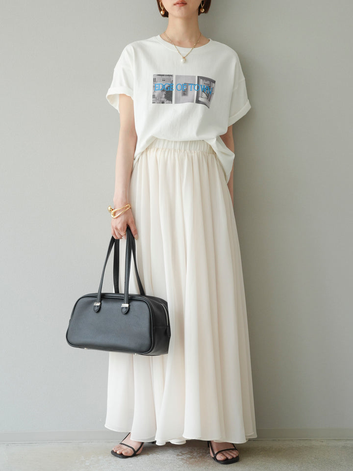 [SET]ネオンロゴコラージュフォトプリントオーバーTシャツ+シフォンフレアスカート(2set)