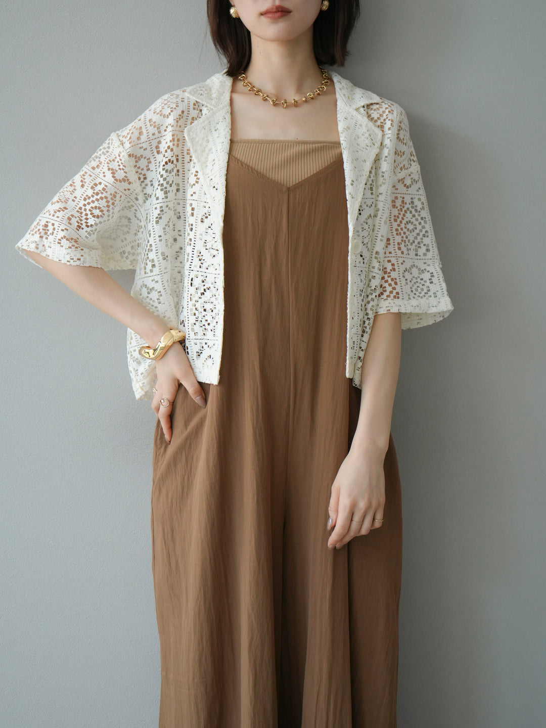 [予約]レースハーフショートジャケット/アイボリー