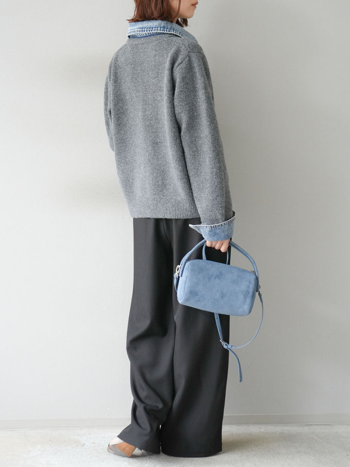 [SET]デニム襟ボタンニットカーディガン+エステルタックワイドパンツ(2set)