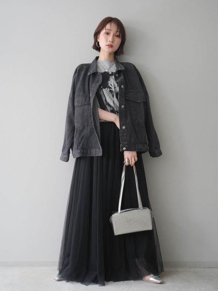 [SET]ルーズシルエットデニムジャケット+チュールボリュームスカート(2set)