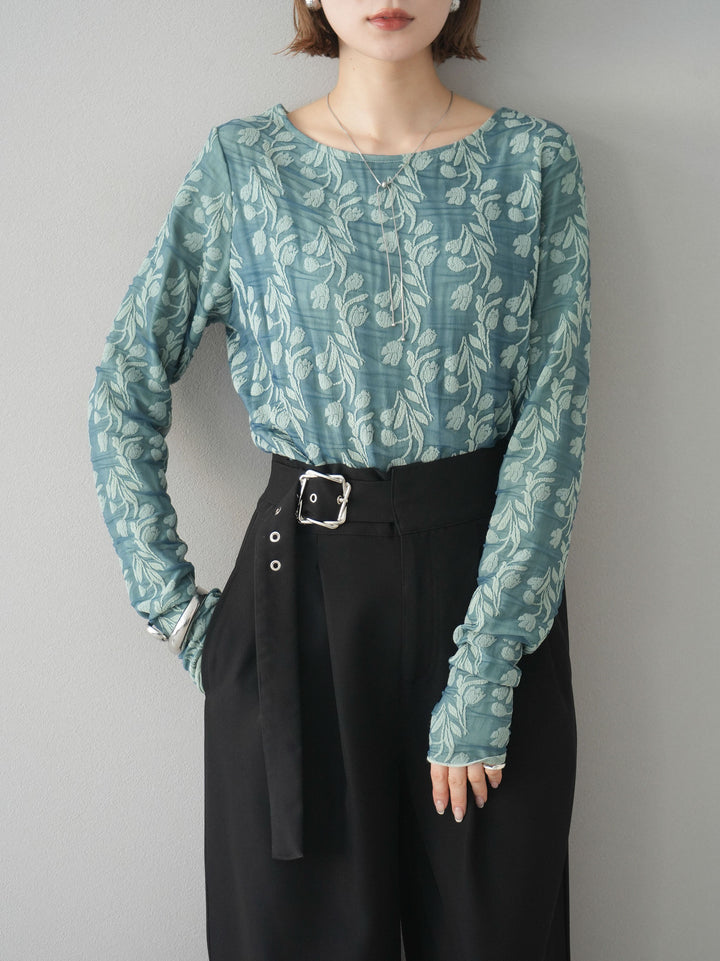 【預購】雙層紗布提花上衣/綠