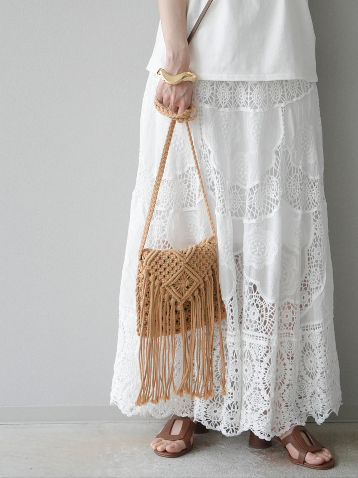 [予約]マクラメフリンジショルダーミニバッグ/ベージュ