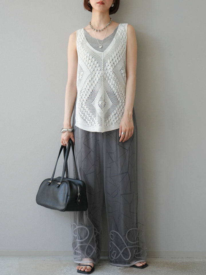 [予約]ビスコースサテンプリントタックイージーパンツ/チャコール