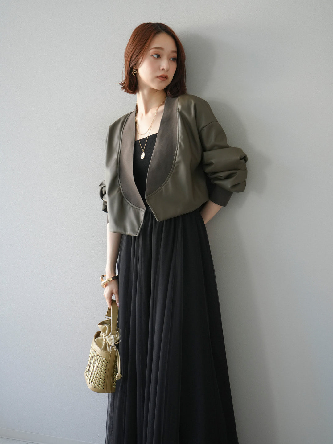 [予約]レザーバルーンボレロ/カーキ