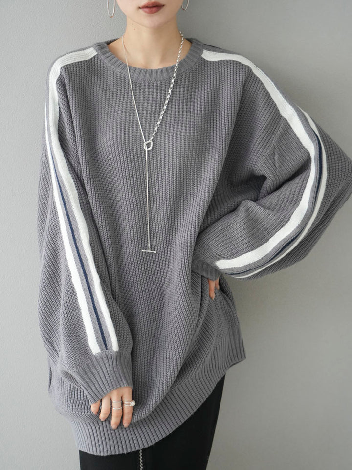 [Pre-order] Line sleeve shoulder rib knit pullover/gray