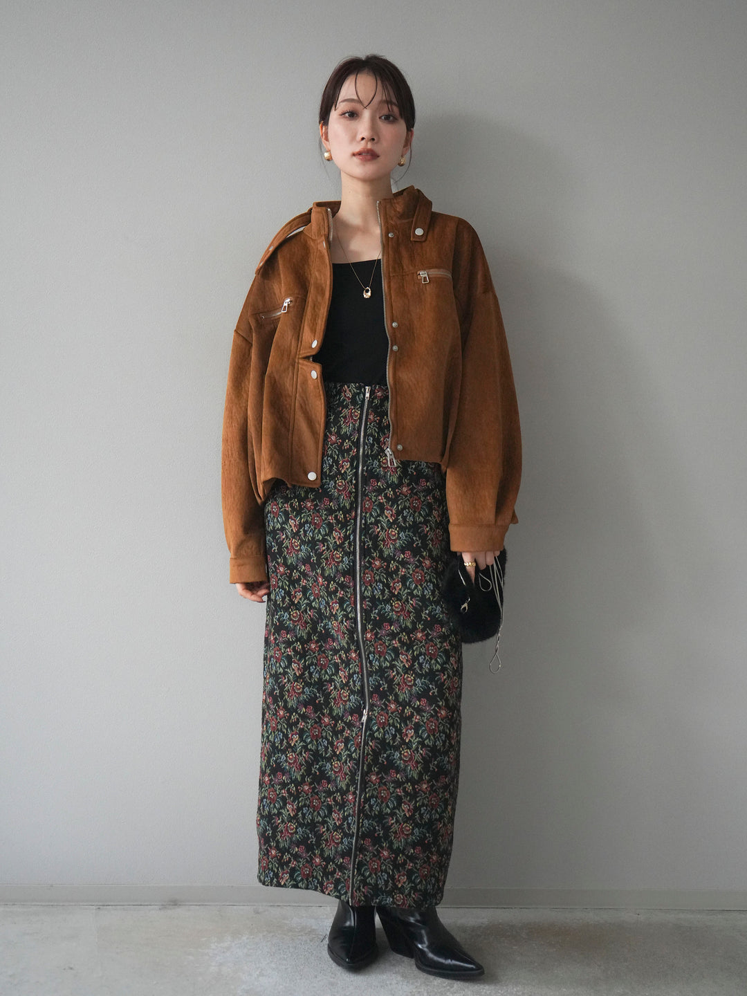 [予約]スエードジップデザインブルゾン/mustard