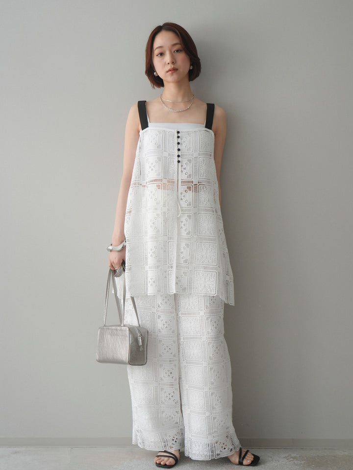 [SET]配色パネルレースキャミソール+パネルレースイージーパンツ(2set)