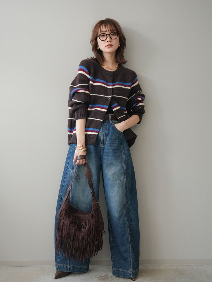 [予約]デザインステッチカーブデニムパンツ/navy