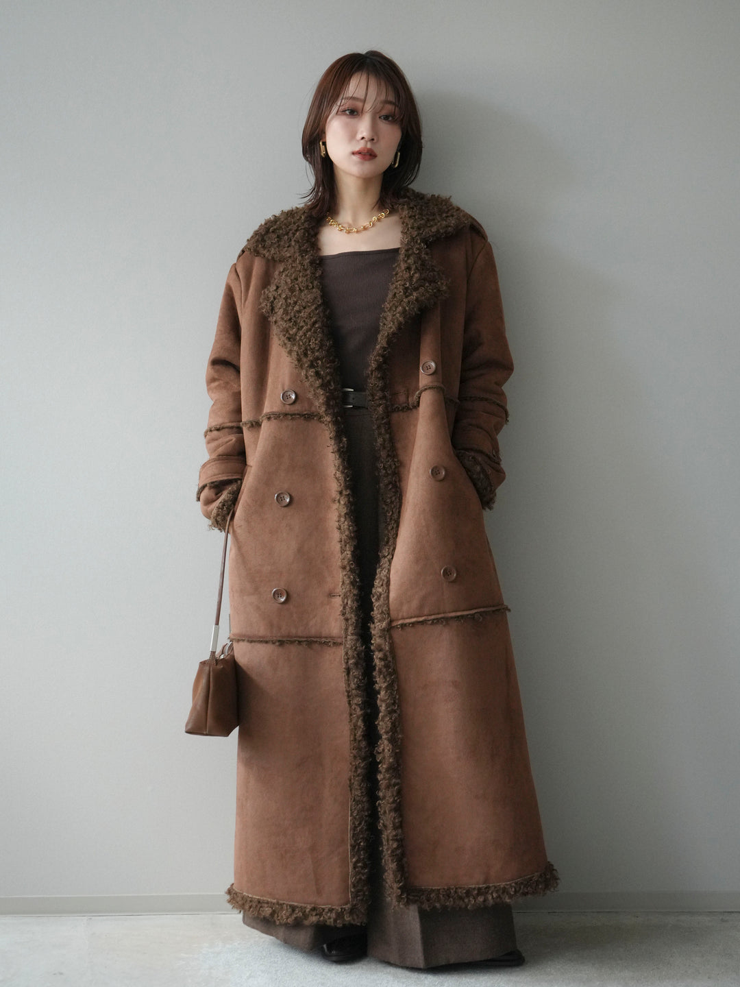 [予約]ムートンロングコート/brown