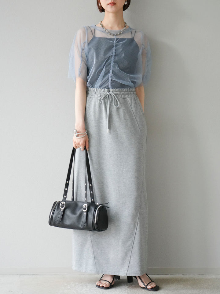 [SET]ラメチュールシャーリングプルオーバー+スウェットロングスカート(2set)