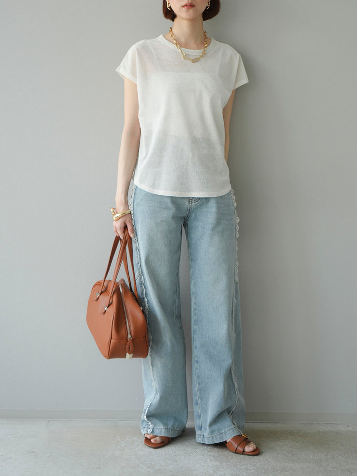 【預購】Line蕾絲牛仔褲/淺藍