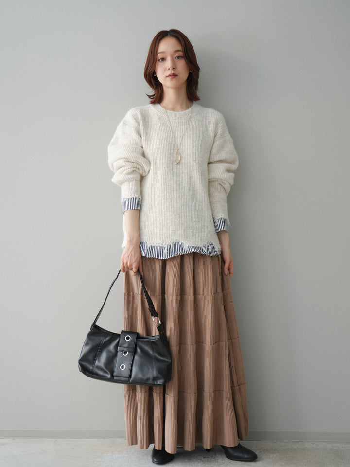 [予約]型押しスエードティアードプリーツスカート/beige