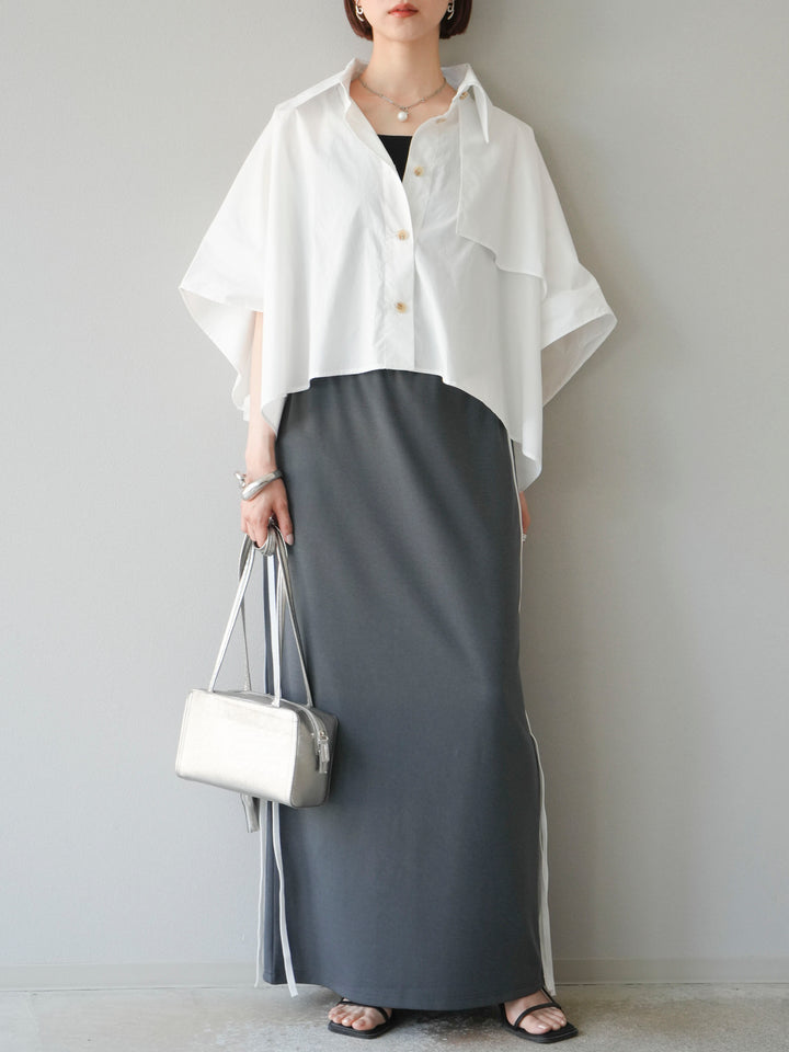 [予約]サイドラインジャージナロースカート/チャコール