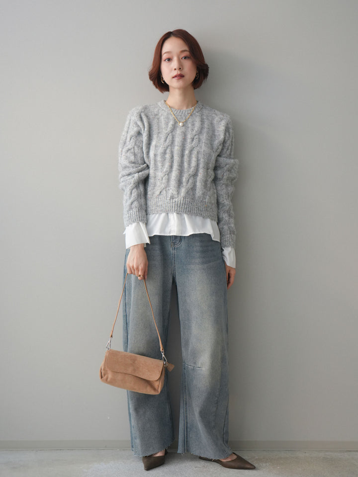 [予約]裏起毛カットオフカーブデニムパンツ/blue