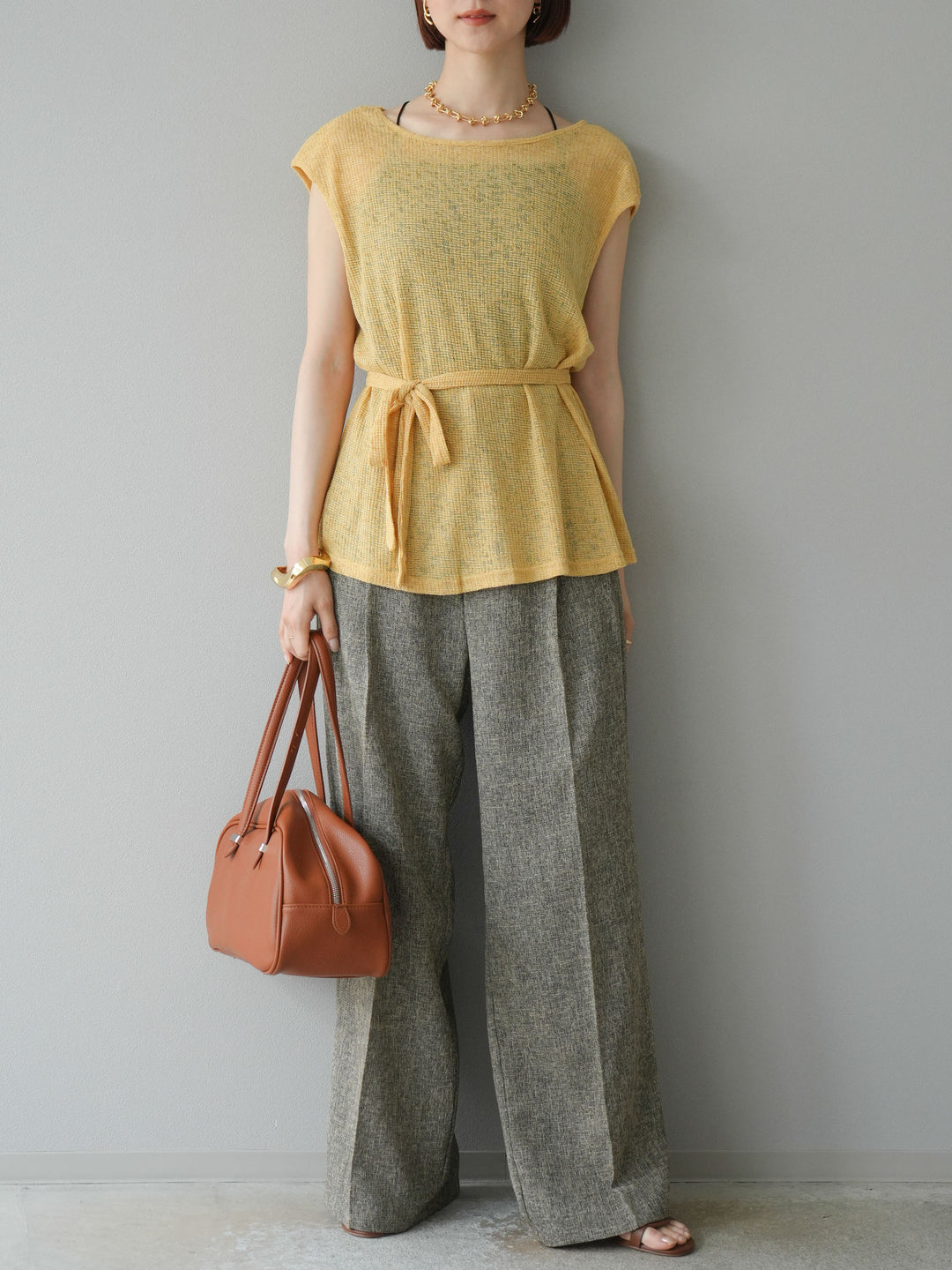 [予約]ミックスツイードタックパンツ/ブラウン