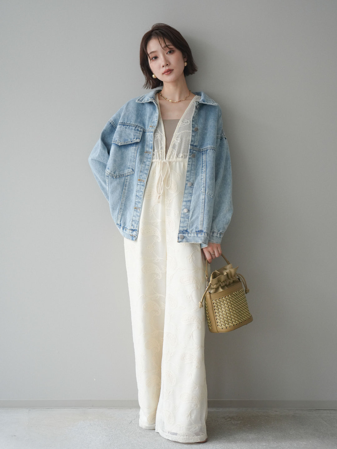 [SET]レース刺繍サロペット+選べるアクセセット(2set)