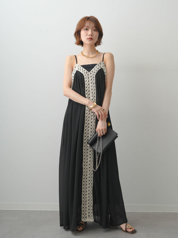 [予約]センタークロシェレースキャミワンピース/black