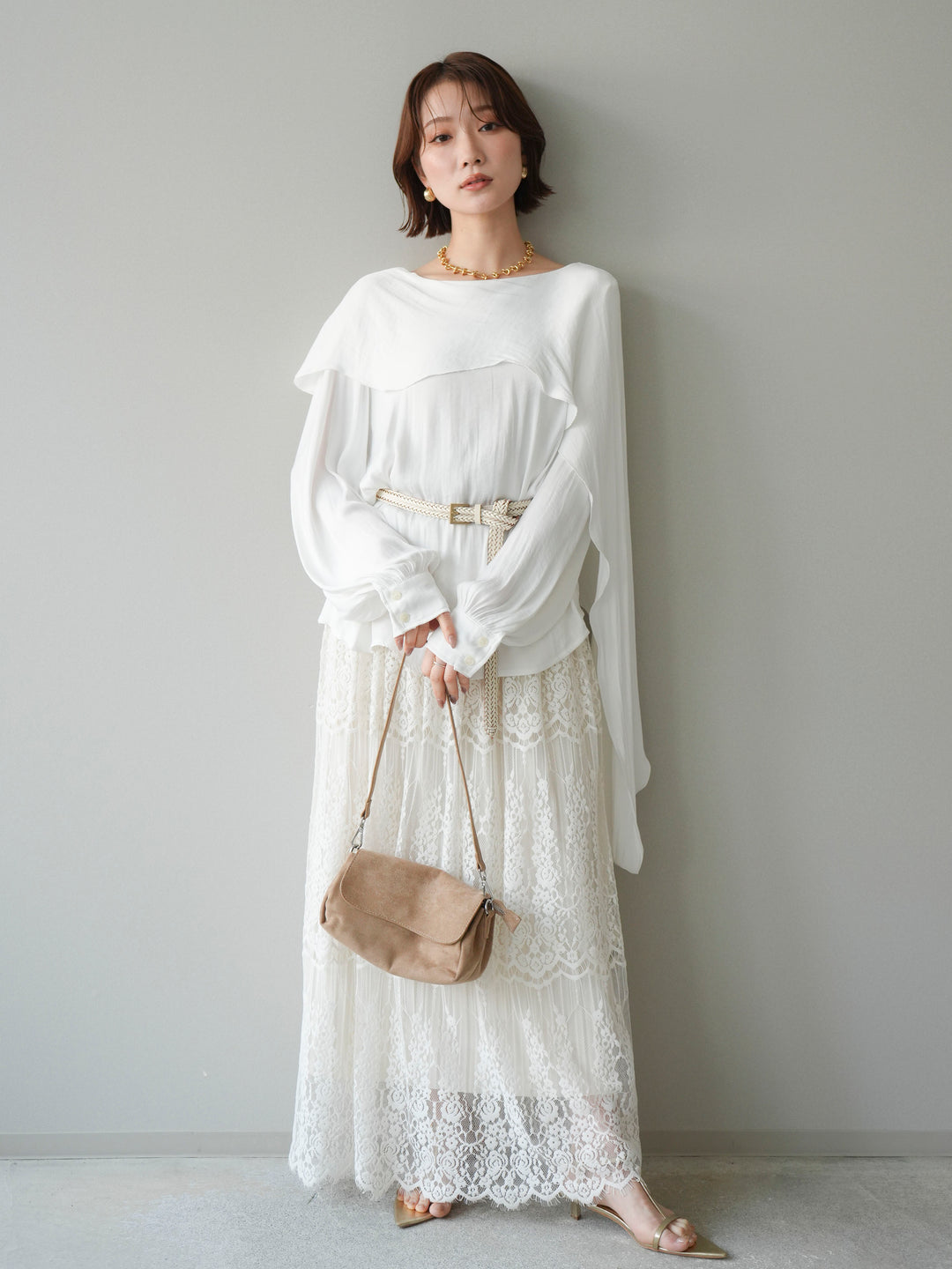 [予約]シルキードレープブラウス/white