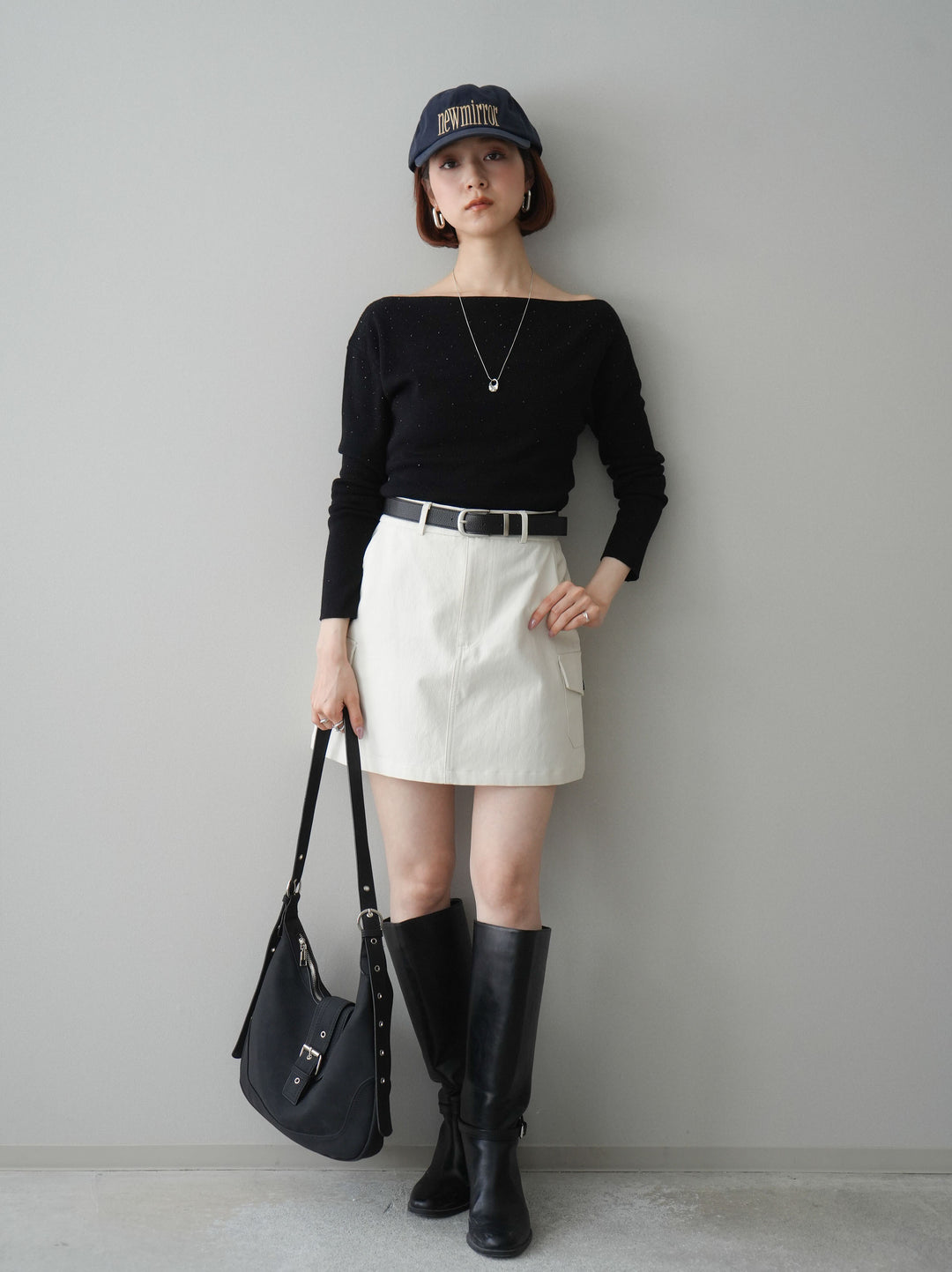 [予約]ベルト付カーゴミニスカート/white