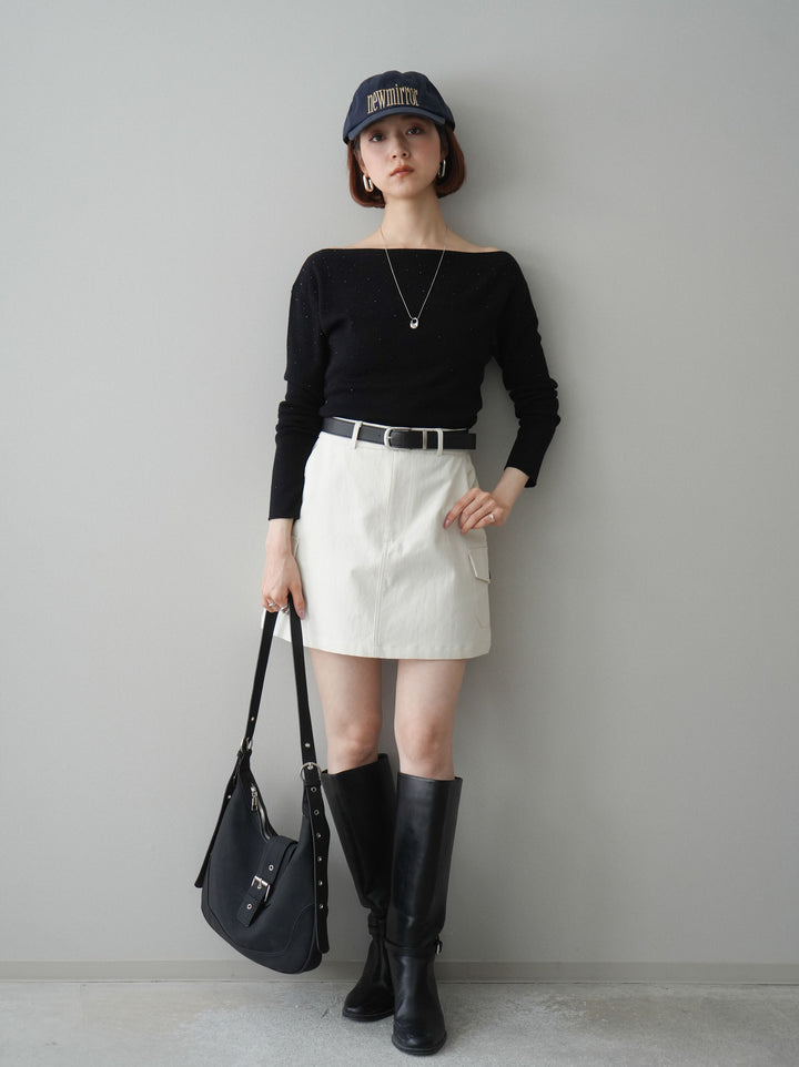 [予約]ベルト付カーゴミニスカート/white