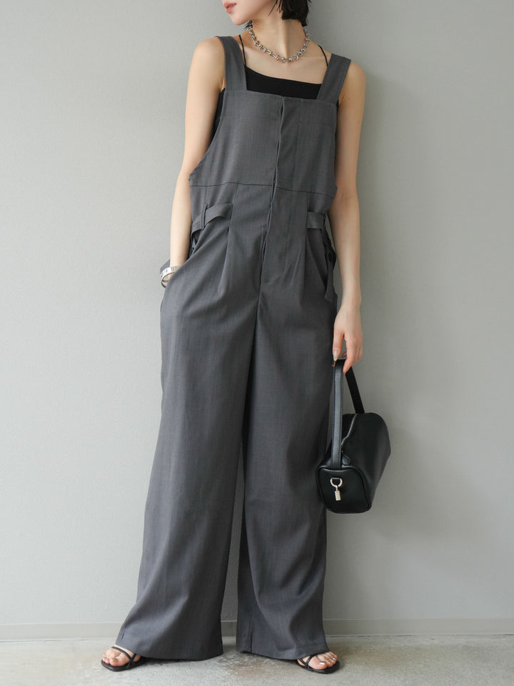 【預購】皮帶設計工裝褲/灰色