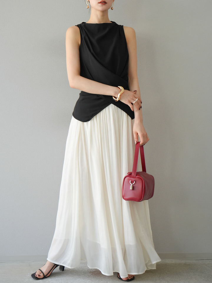 [SET]ノースリーブトップス＆シャイニーフレアスカートSET UP/(2set)