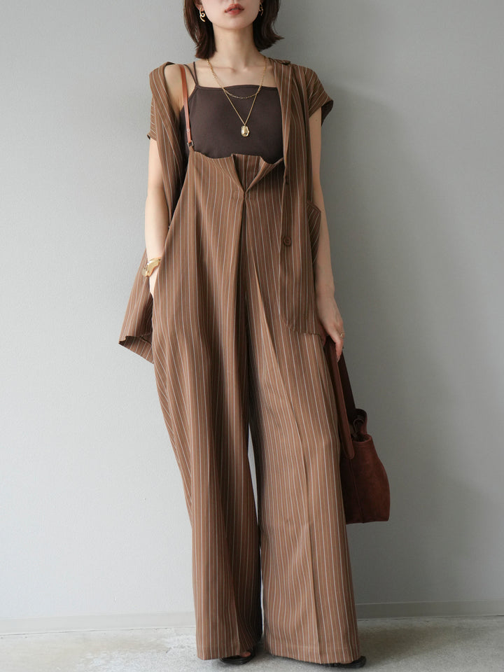 [SET]ヘリンボーンストライプジレ+ヘリンボーンストライプサロペット(2set)