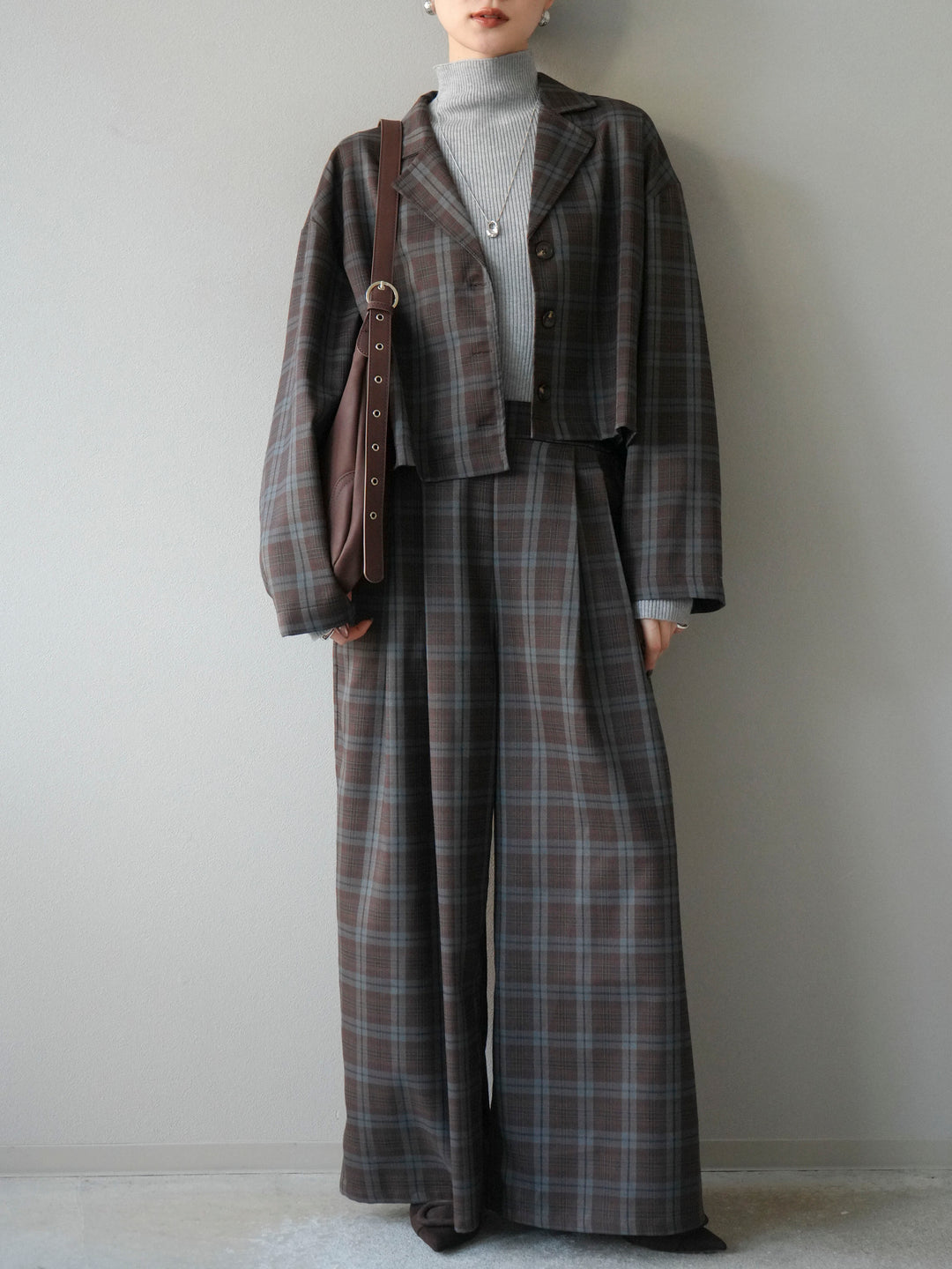 [予約]チェック柄ショートジャケット/ブラウン