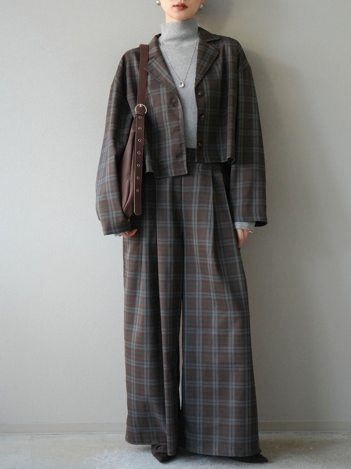 [予約]チェック柄ショートジャケット/ブラウン