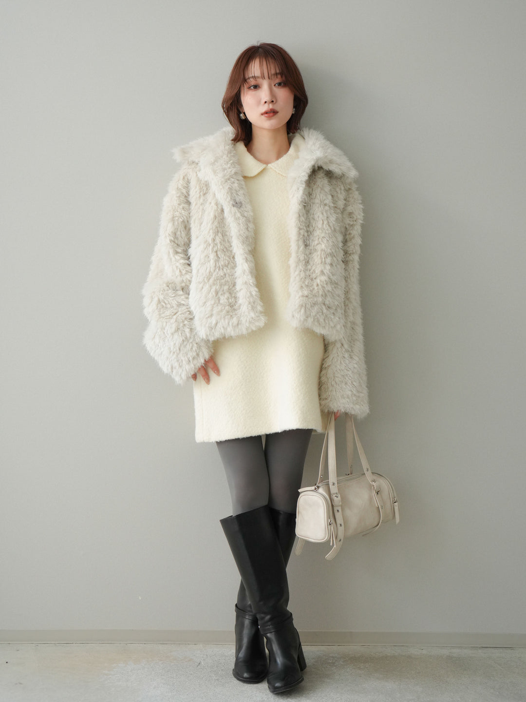 [予約]襟付きブークレミニワンピース/offwhite