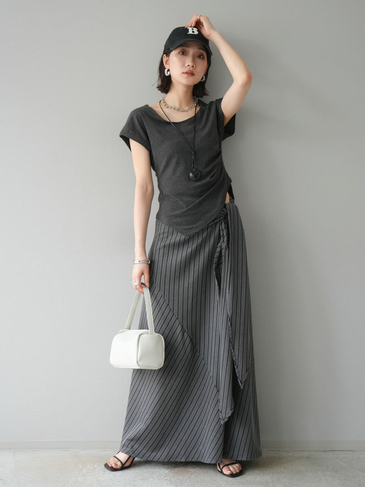 [予約]タックTシャツ＆レザーハートネックレスSET /チャコール