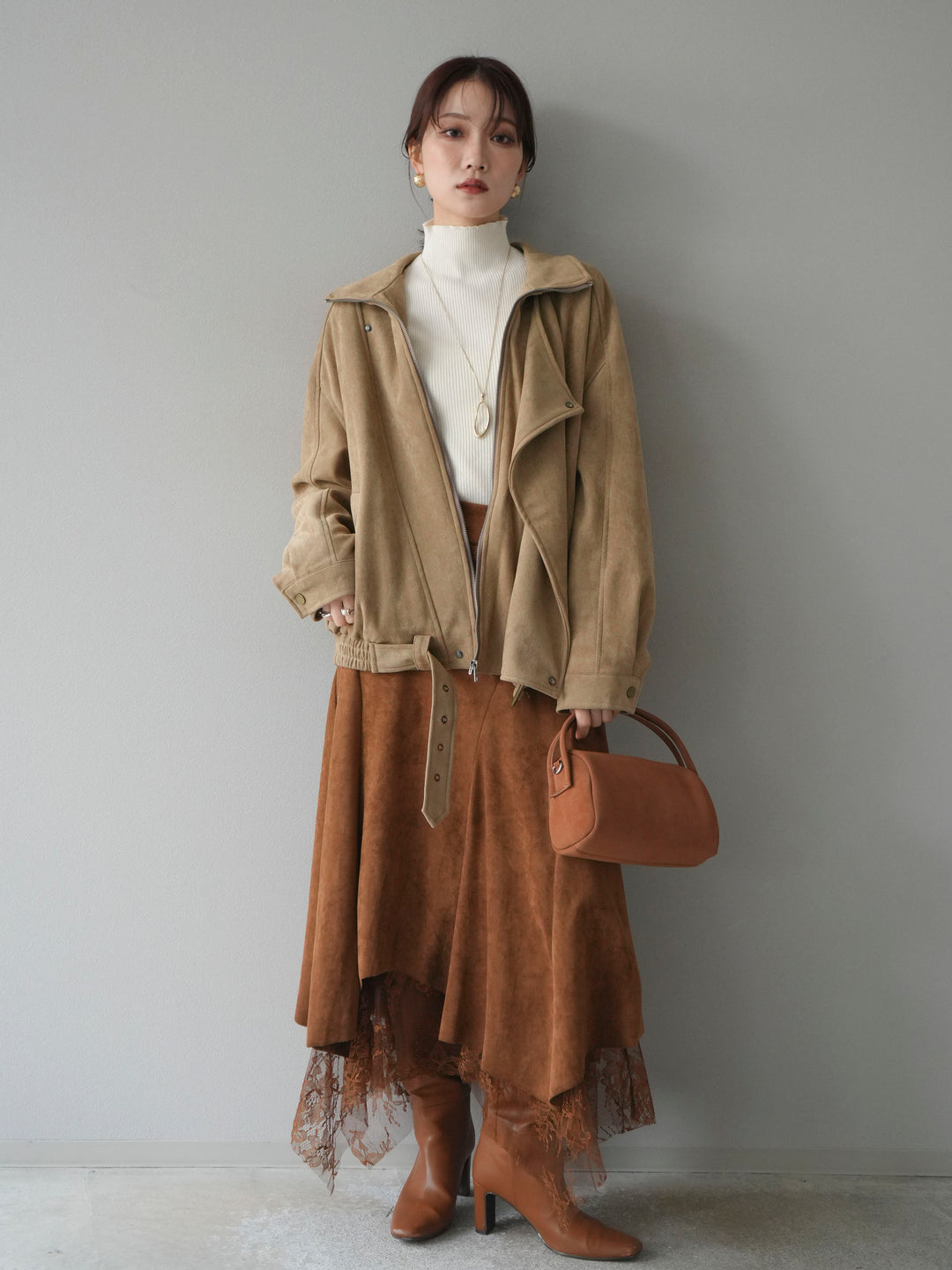 [予約]スエードライダースミドルジャケット/beige