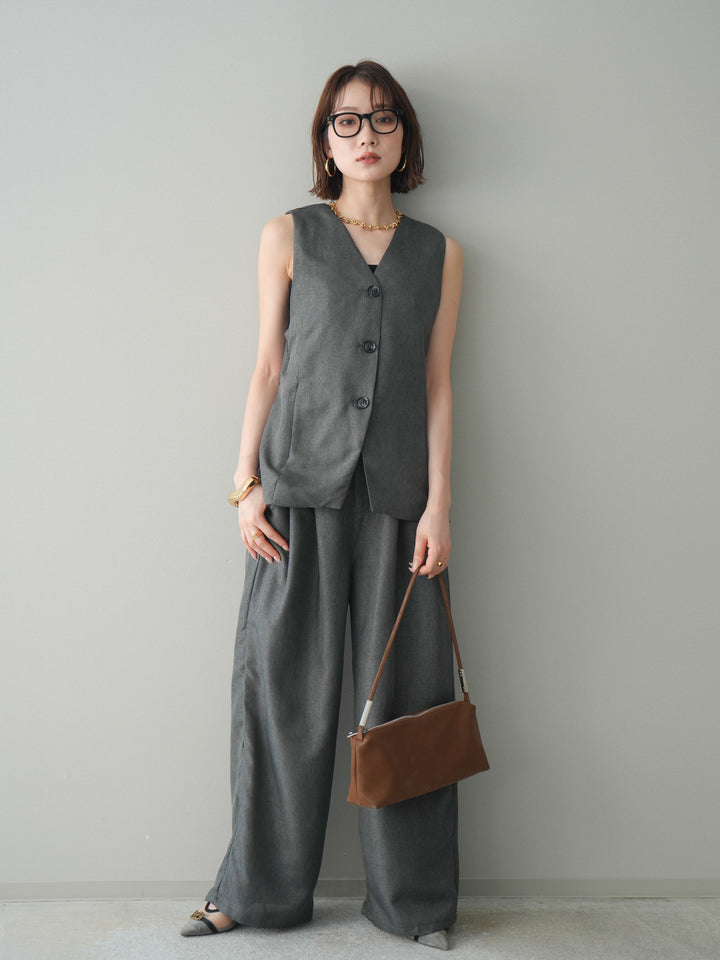 [予約]リネンライクタックワイドパンツ/charcoal